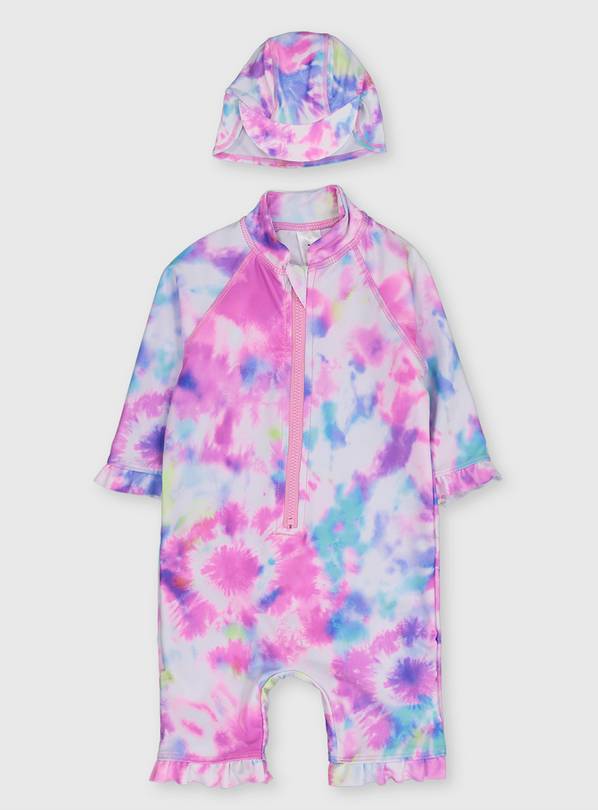 Buy Pink Tie Dye Sun Suit & Hat 69 months Swimwear Argos